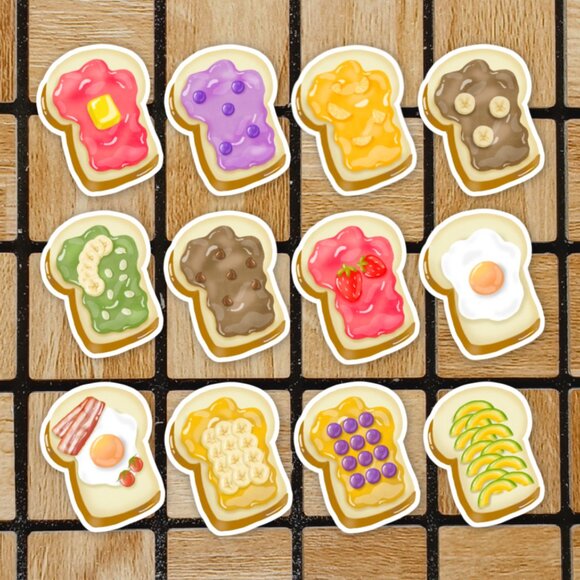 Breakfast Food Toast Sticker Pack of 12 Vinyl Stickers - Die Cut Sticker Set - Picture 1 of 4